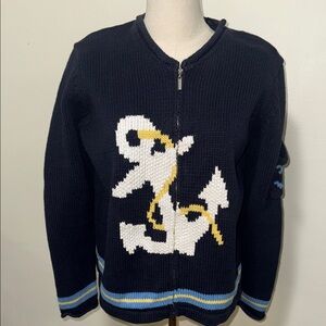 Crazy Horse Liz Claiborne Vintage anchor knit cardigan sweater woman size XL P